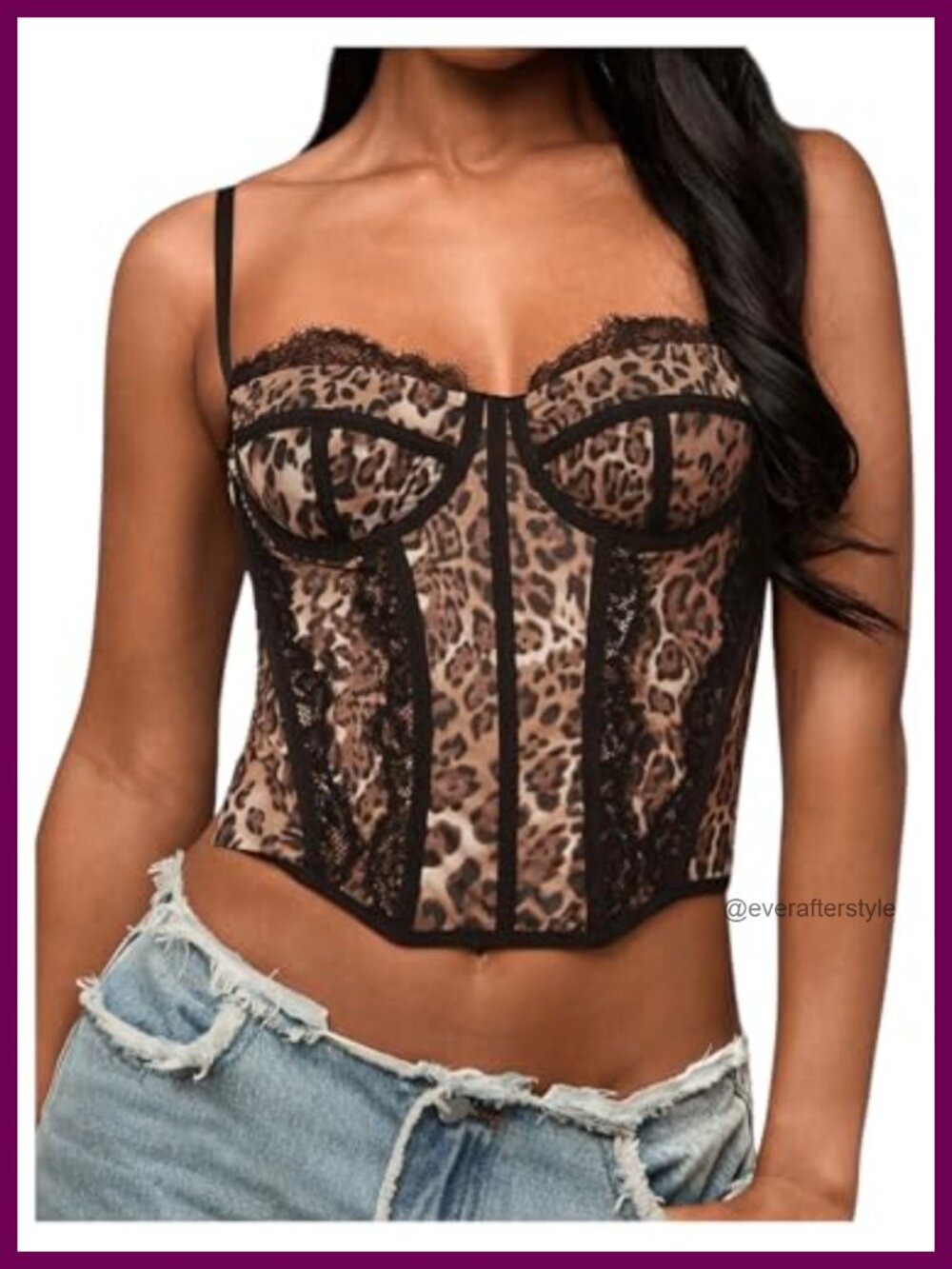 Y2K Cheetah Print Lace Crop Cami Corset Top Adjustable Spaghetti Strap